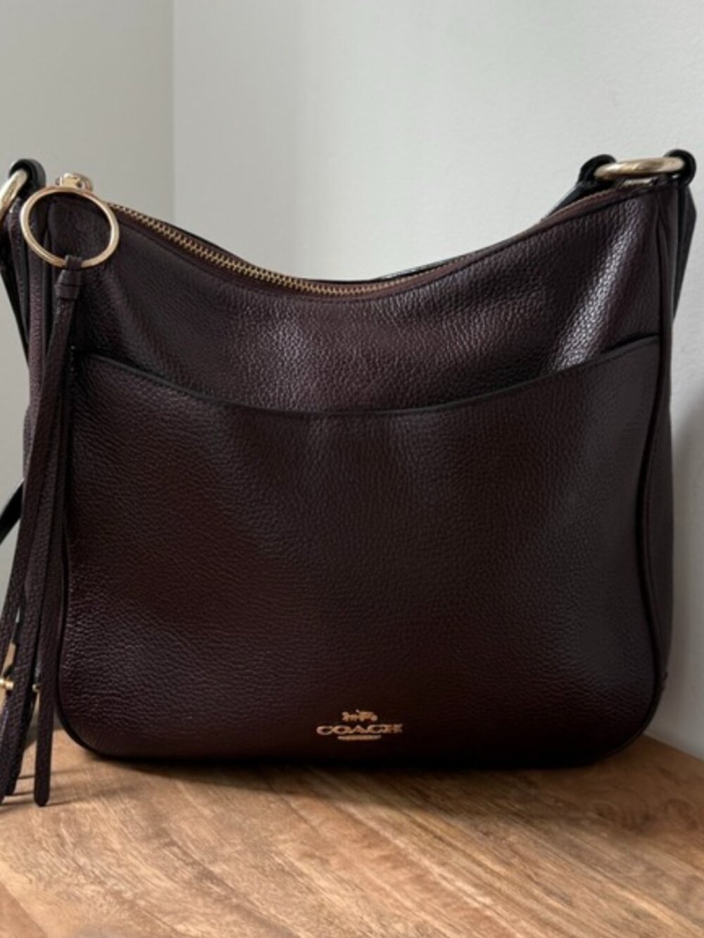 COACH Chaise Crossbody Bag Polished Pebble Leather Oxblood Deep Red Wine Gold - Picture 2 of 13